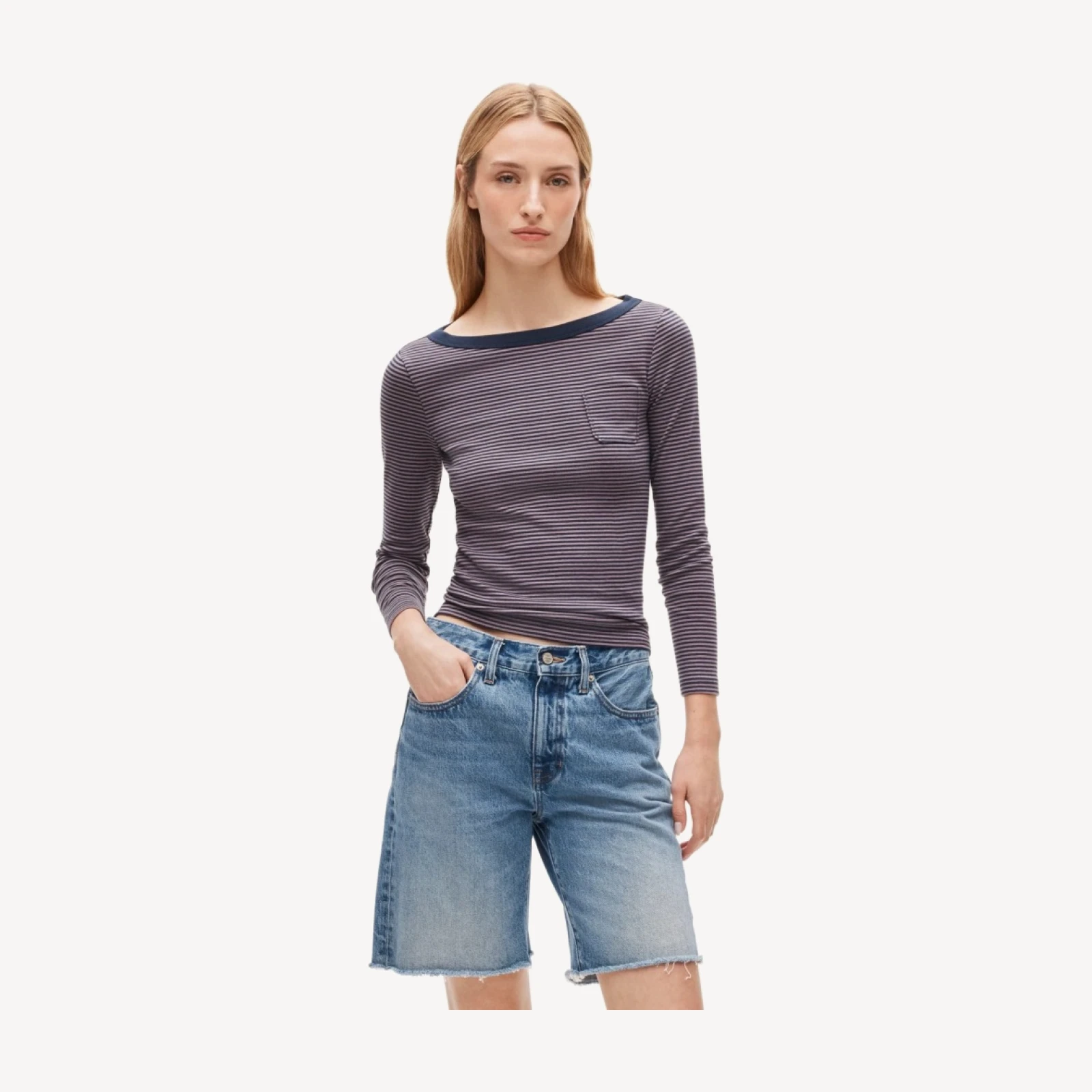 Perfect-fit three-quarter sleeve T-shirt in stripe