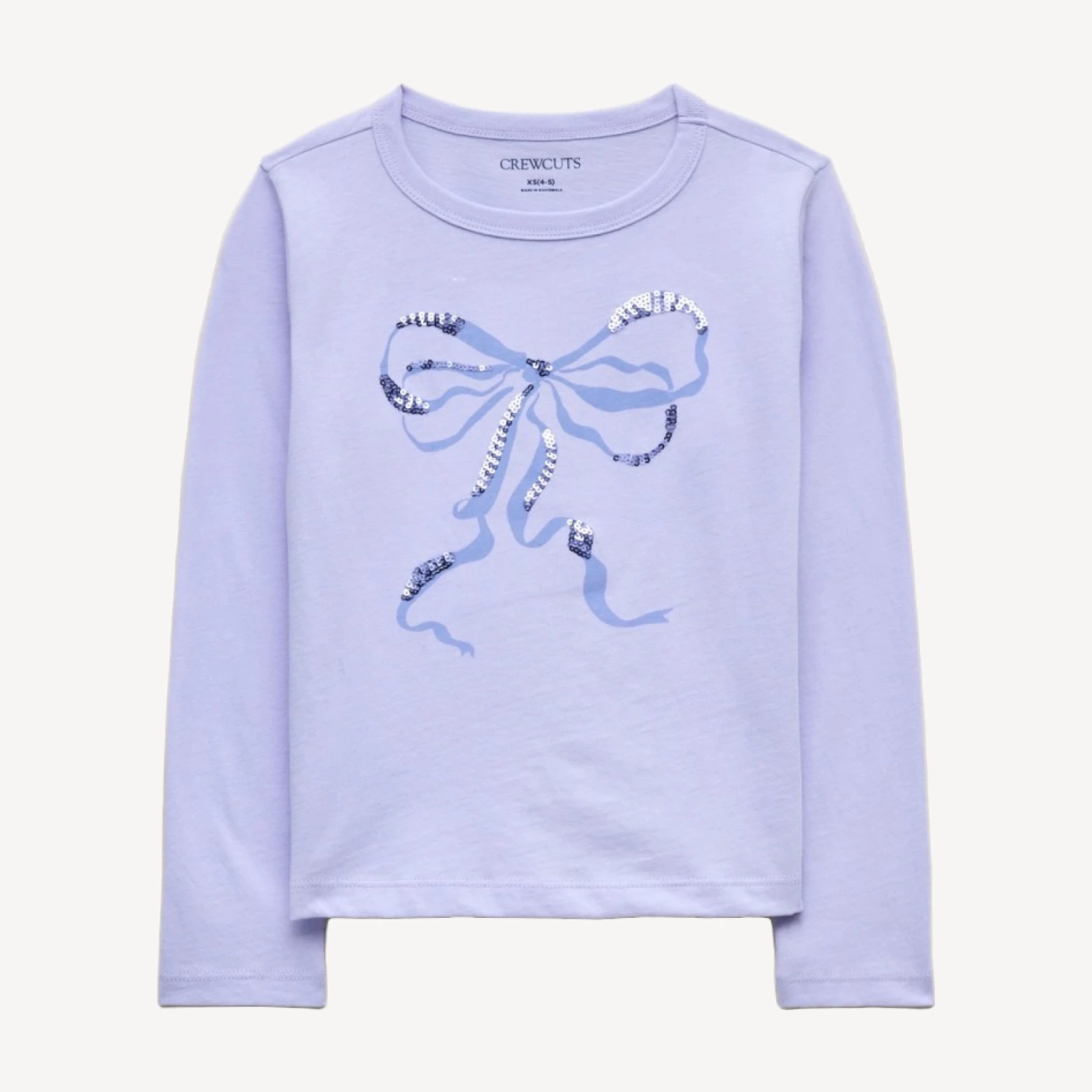 Girls' long-sleeve bow graphic T-shirt with sequins
