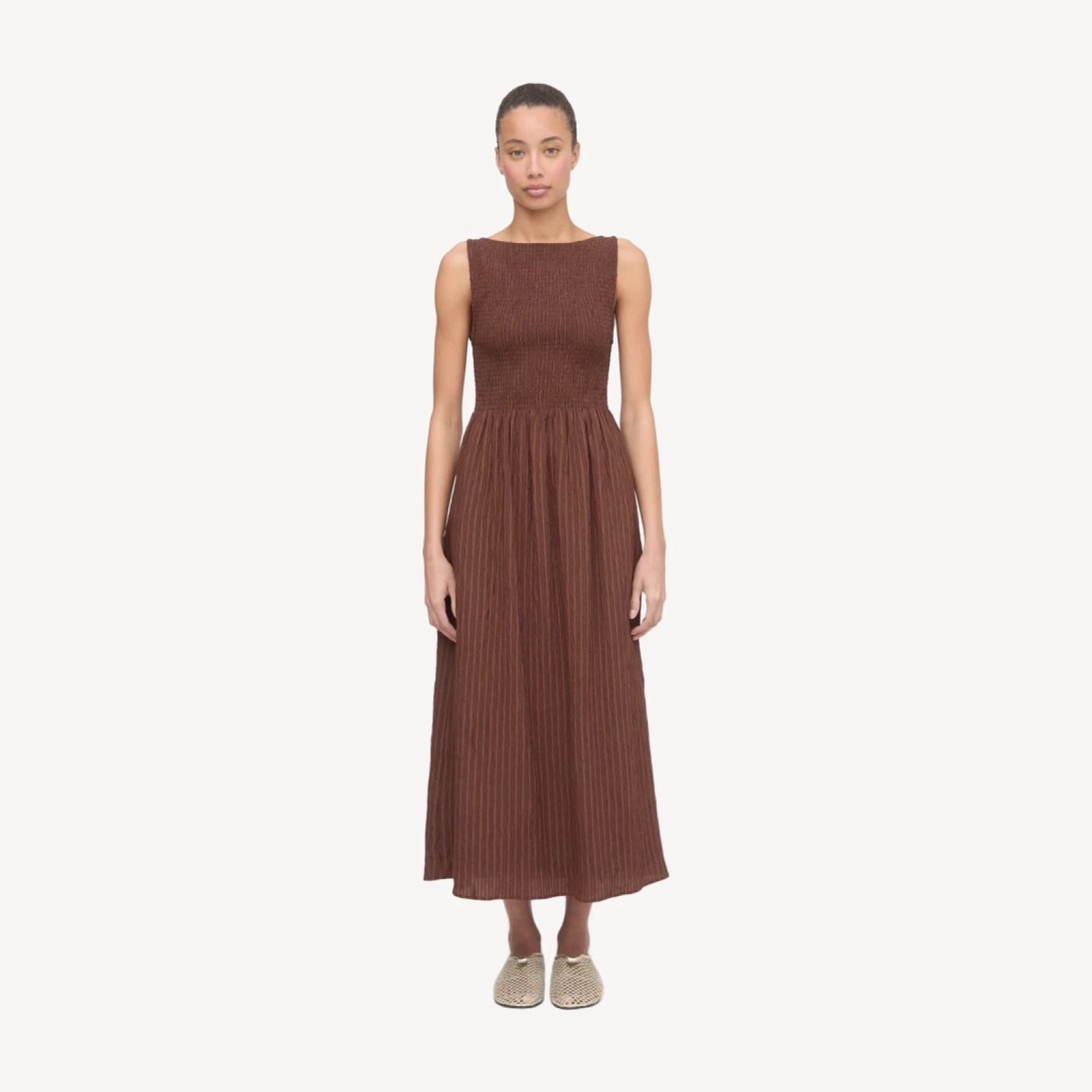 The Cosima Nap Dress - Chocolate Tonal Seersucker