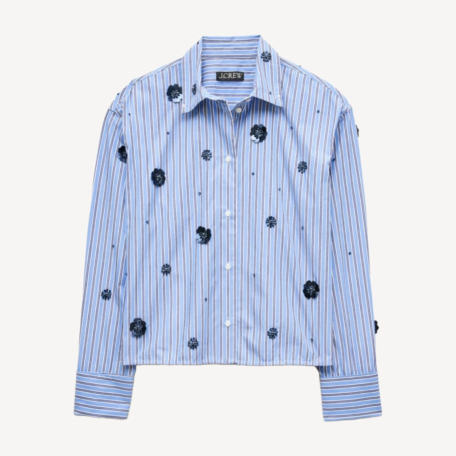 Esme cropped button-up shirt in embellished striped cotton poplin