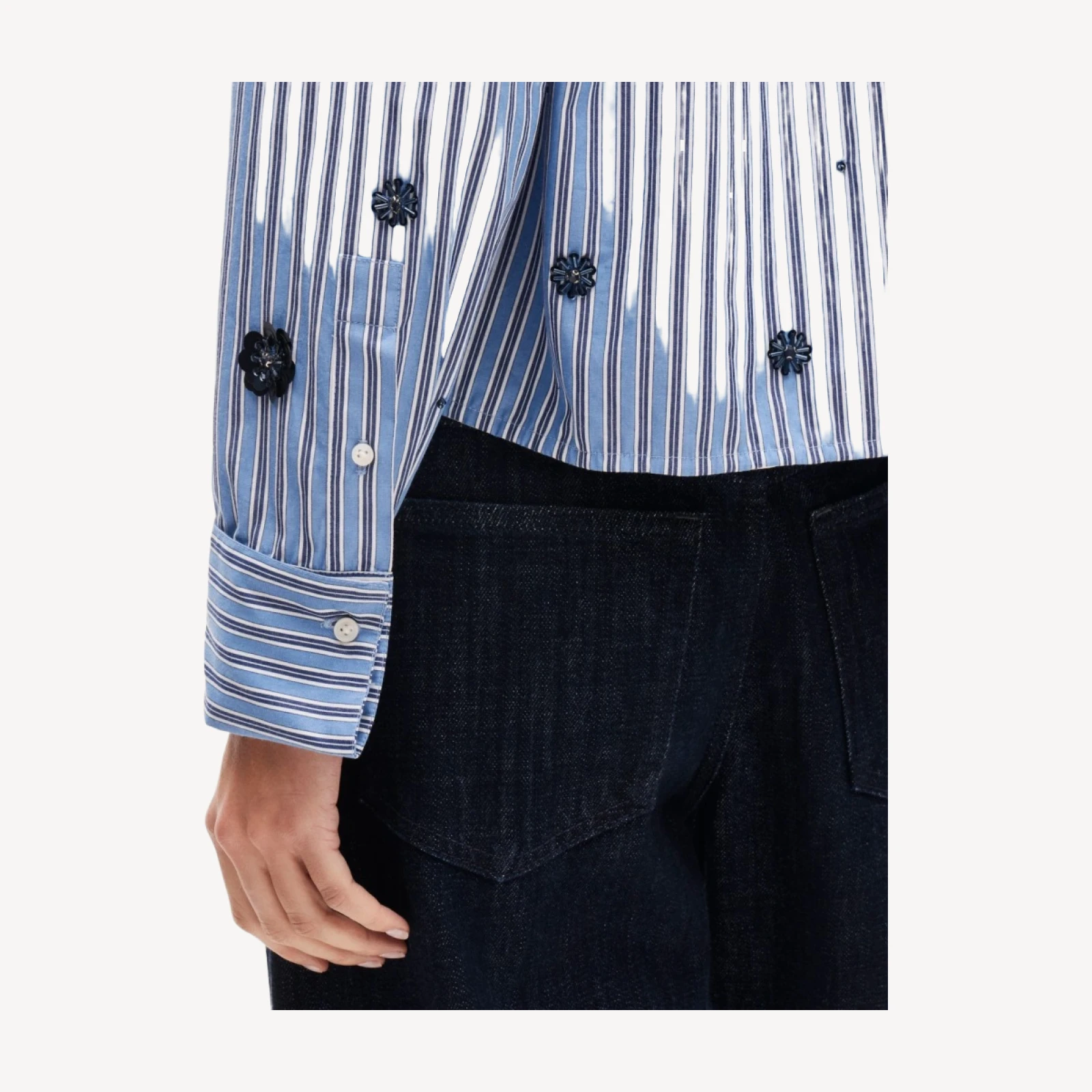 Esme cropped button-up shirt in embellished striped cotton poplin