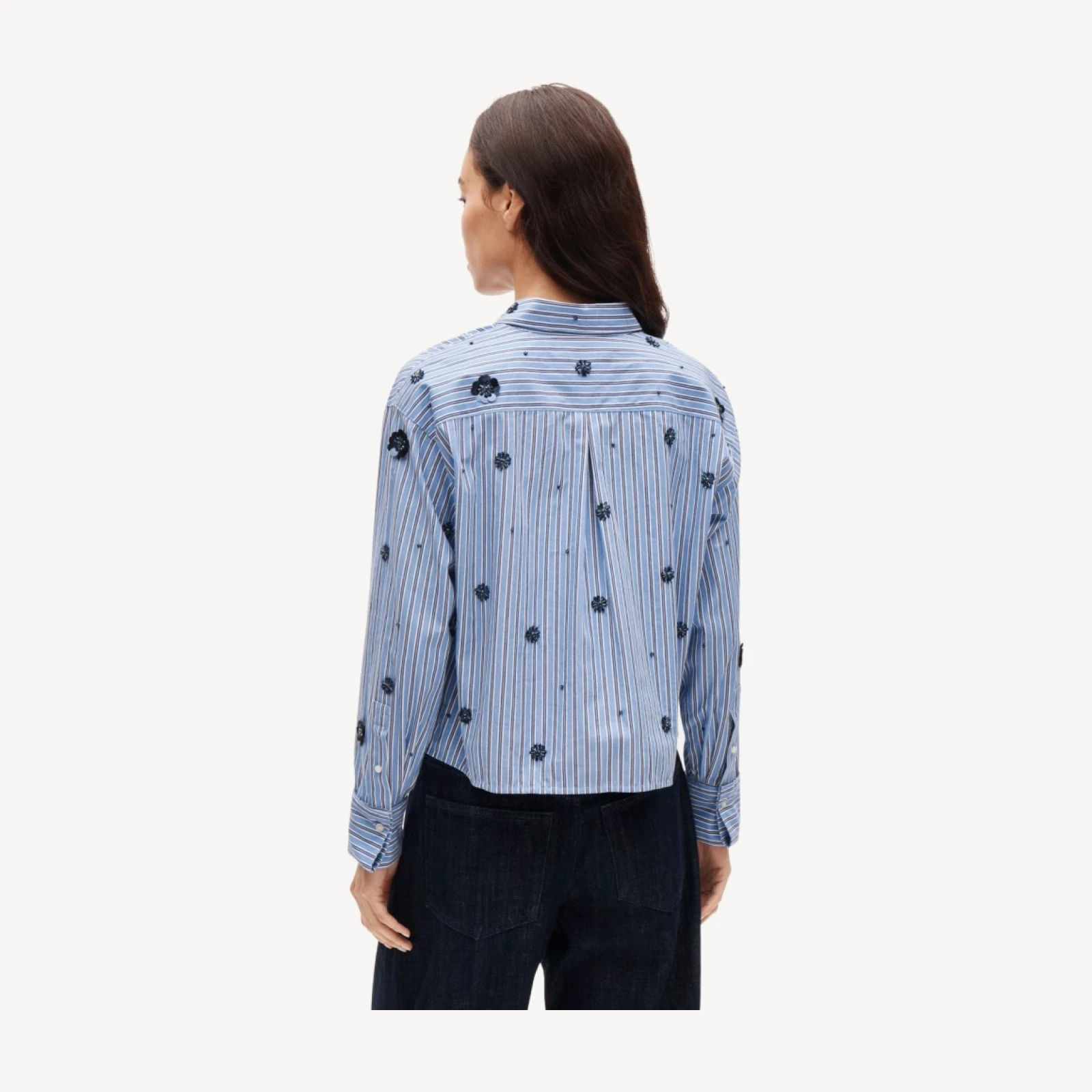 Esme cropped button-up shirt in embellished striped cotton poplin