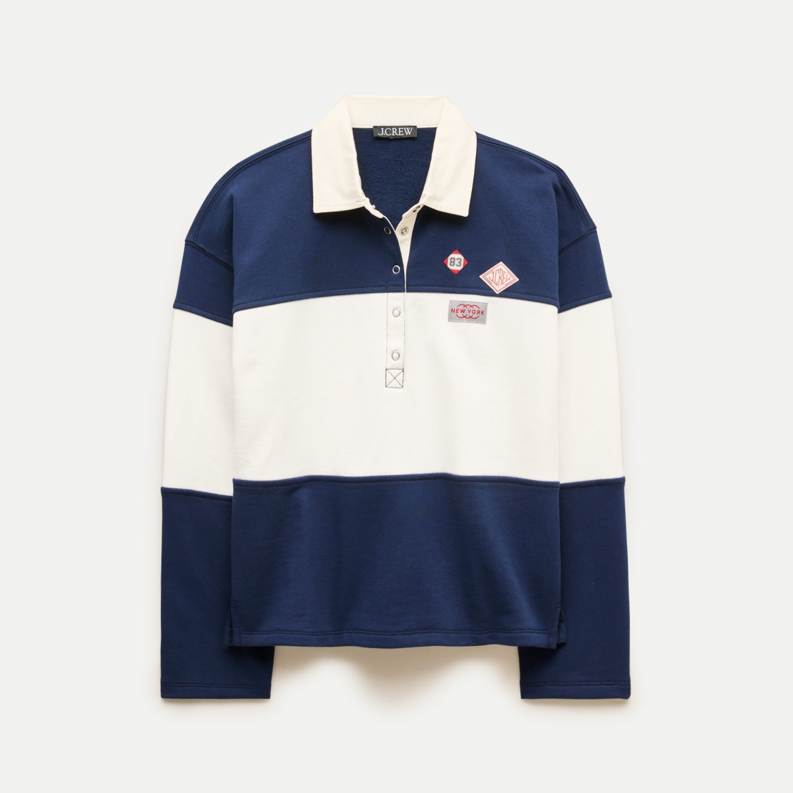 Vintage fleece rugby sweatshirt with novelty patches