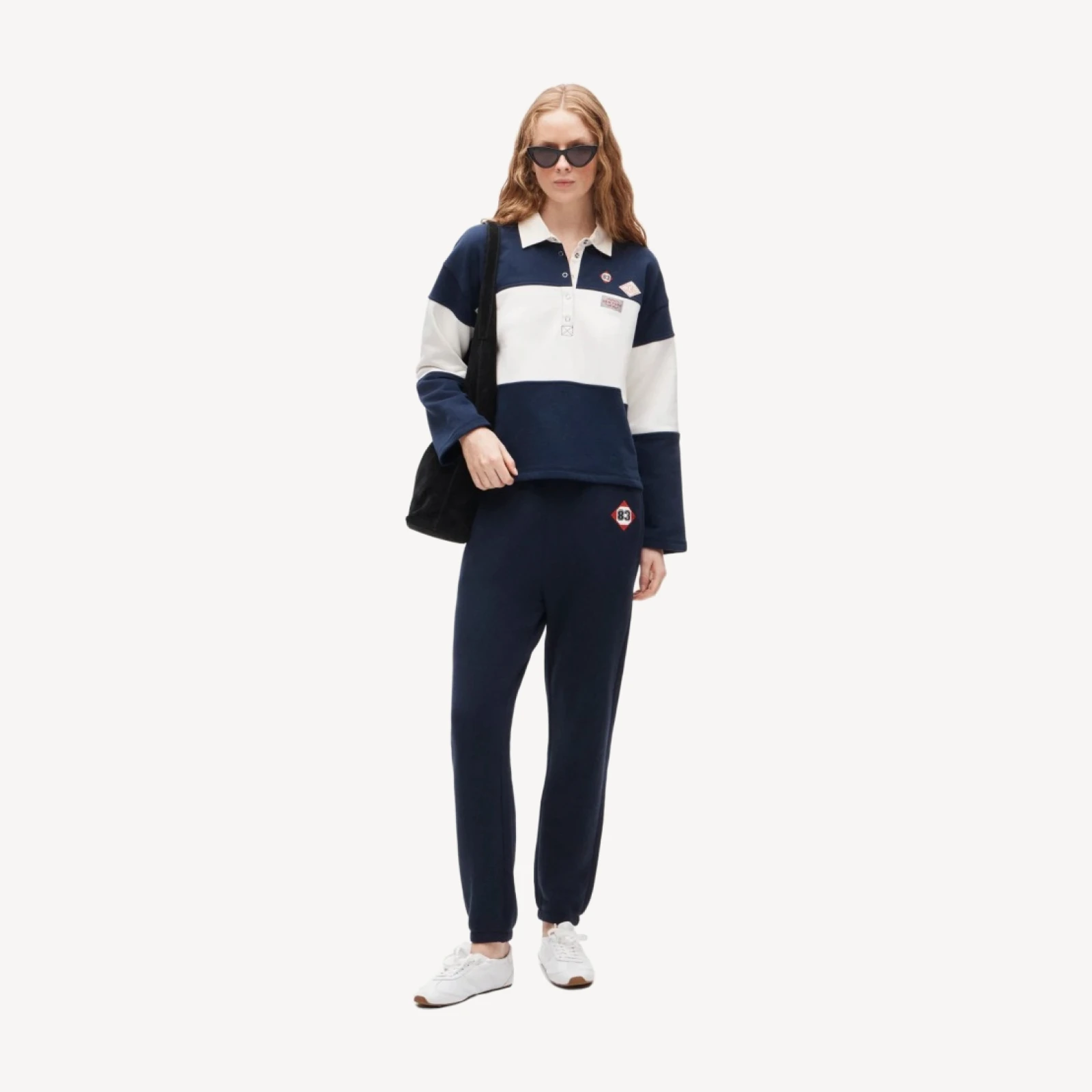 Vintage fleece rugby sweatshirt with novelty patches