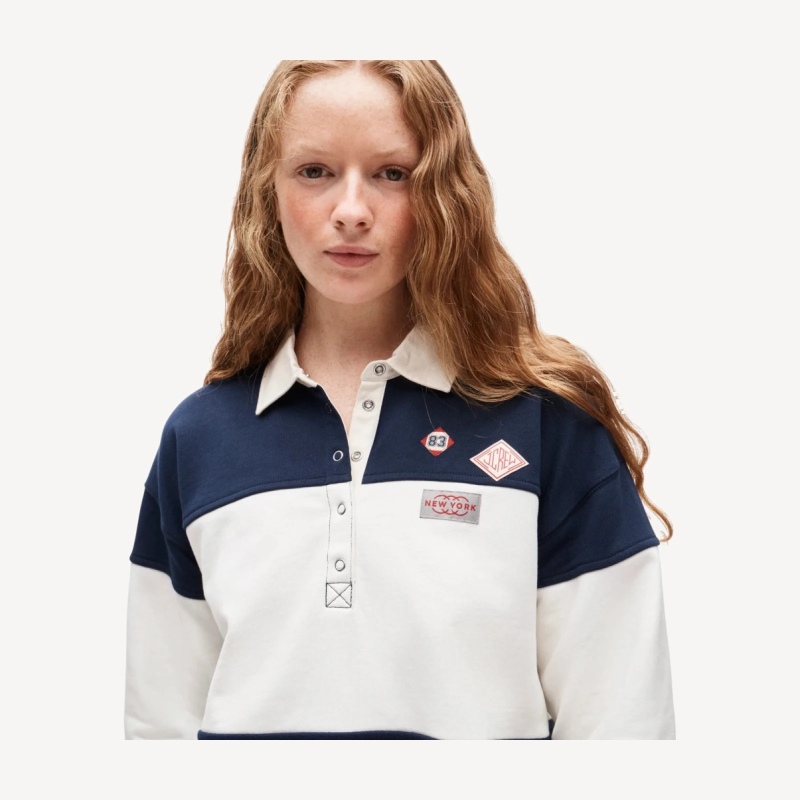 Vintage fleece rugby sweatshirt with novelty patches