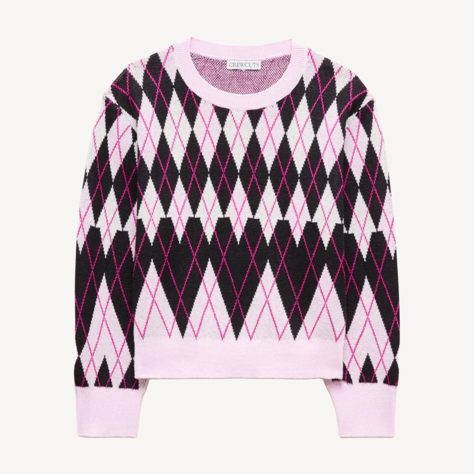 Girls' heart argyle crewneck sweater