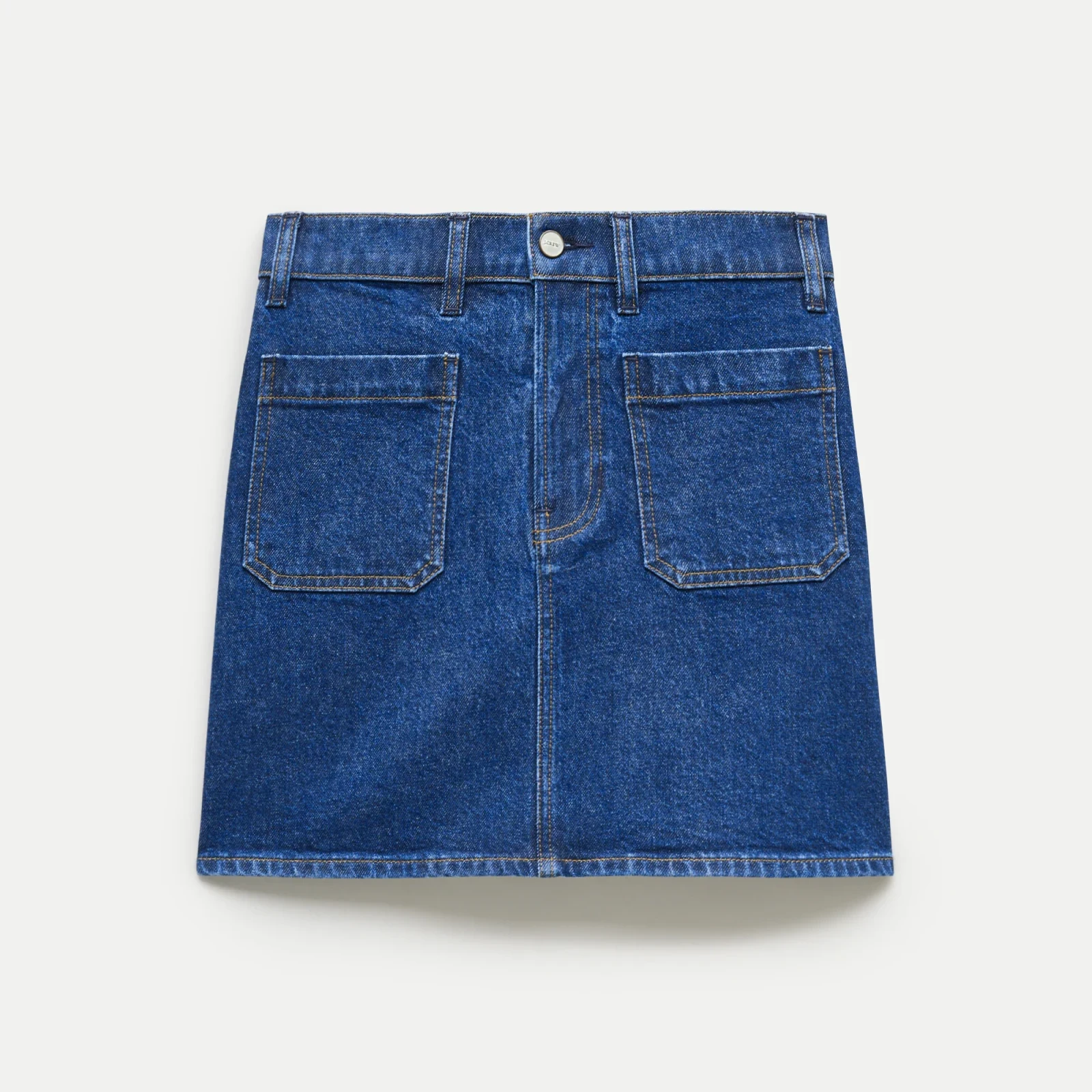 Denim mini skirt with patch pockets