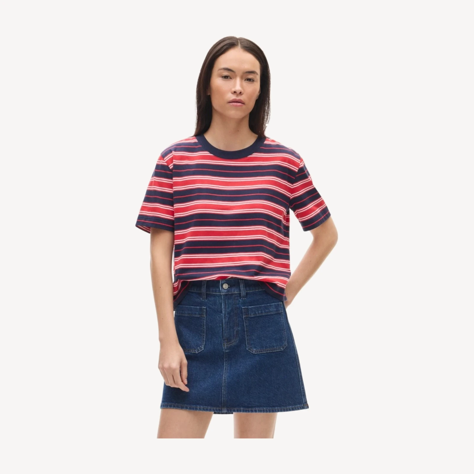 Denim mini skirt with patch pockets