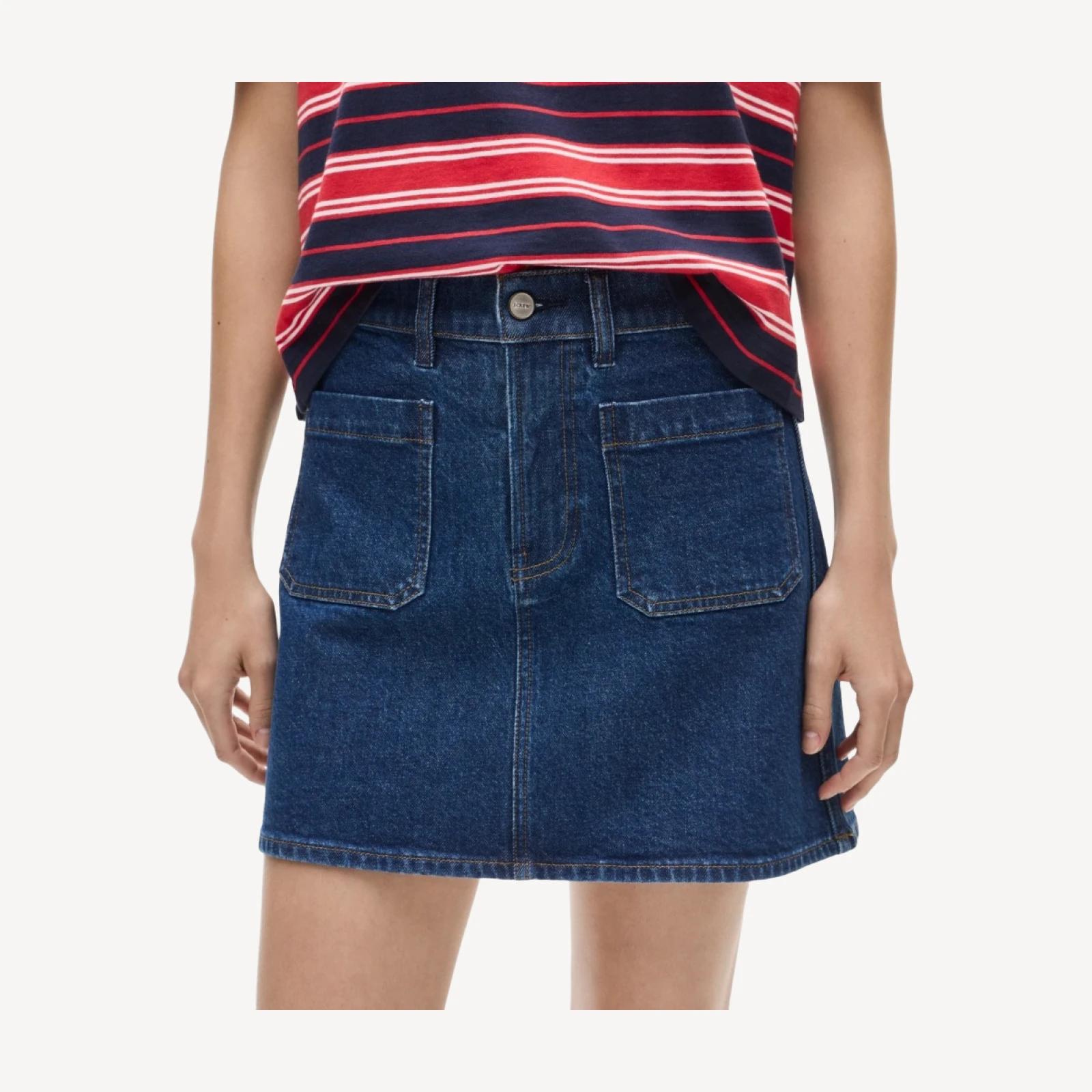 Denim mini skirt with patch pockets