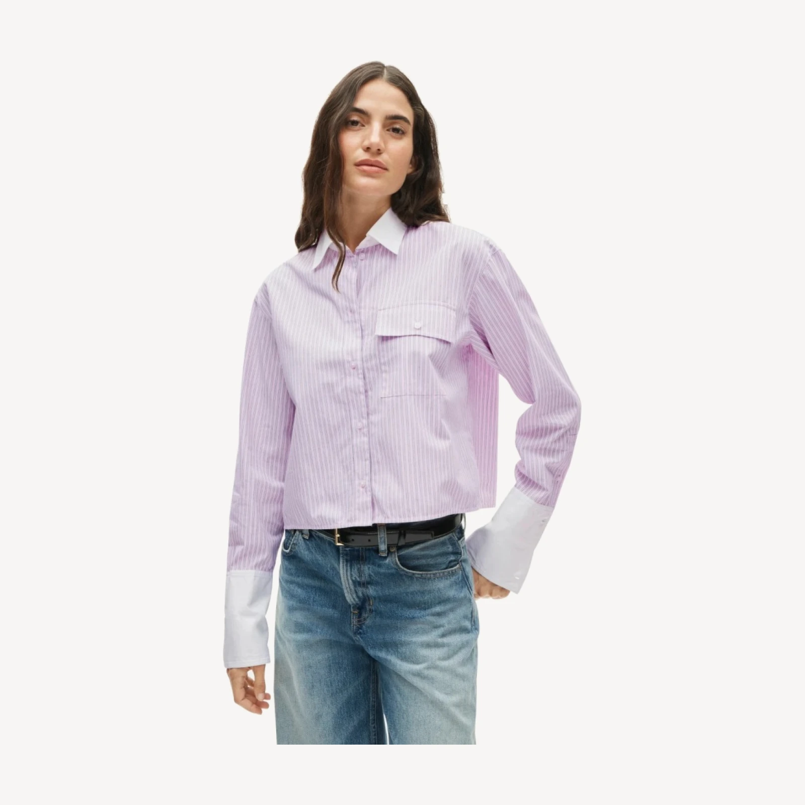 Esme cropped button-up shirt in striped cotton poplin