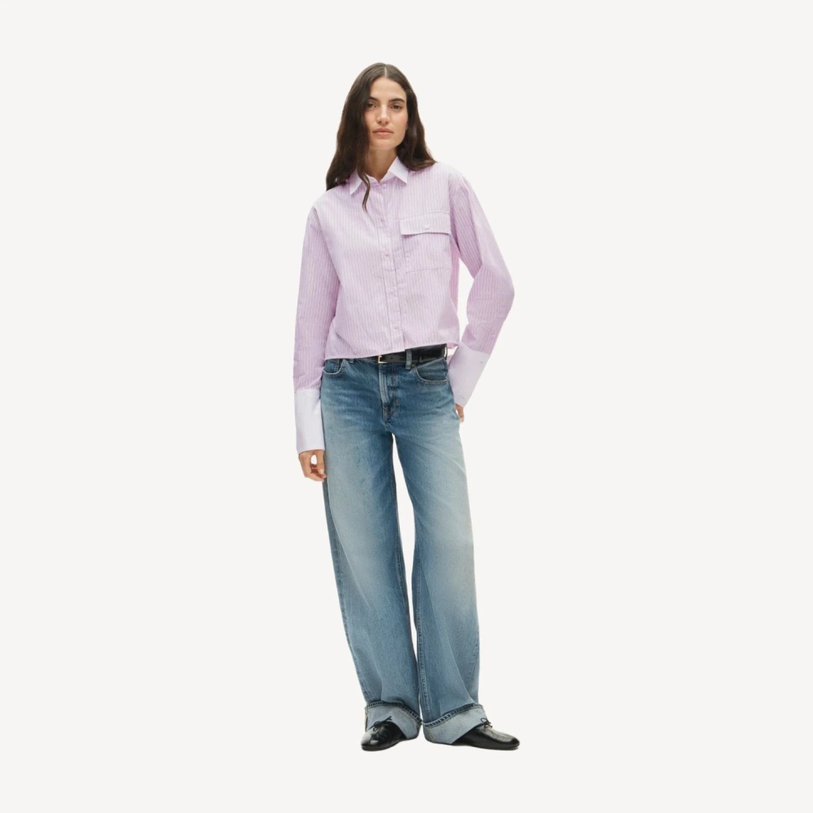 Esme cropped button-up shirt in striped cotton poplin