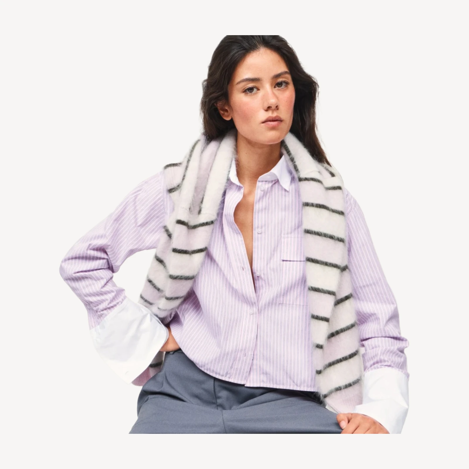 Esme cropped button-up shirt in striped cotton poplin