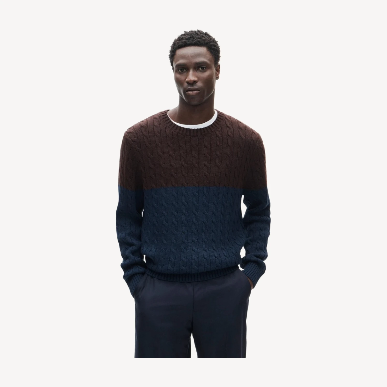 Heritage cotton cable-knit sweater in colorblock