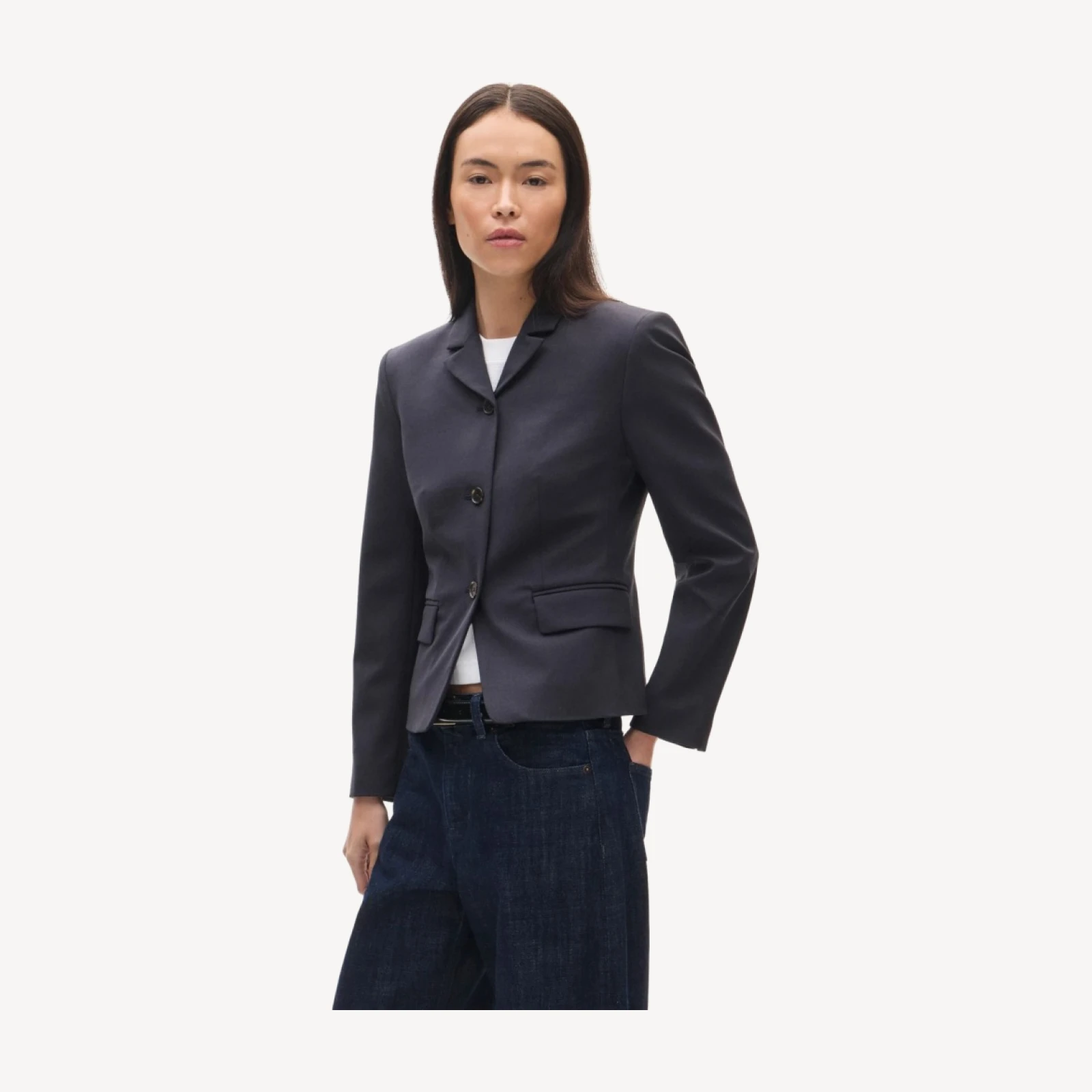 High-button blazer in lightspun wool blend