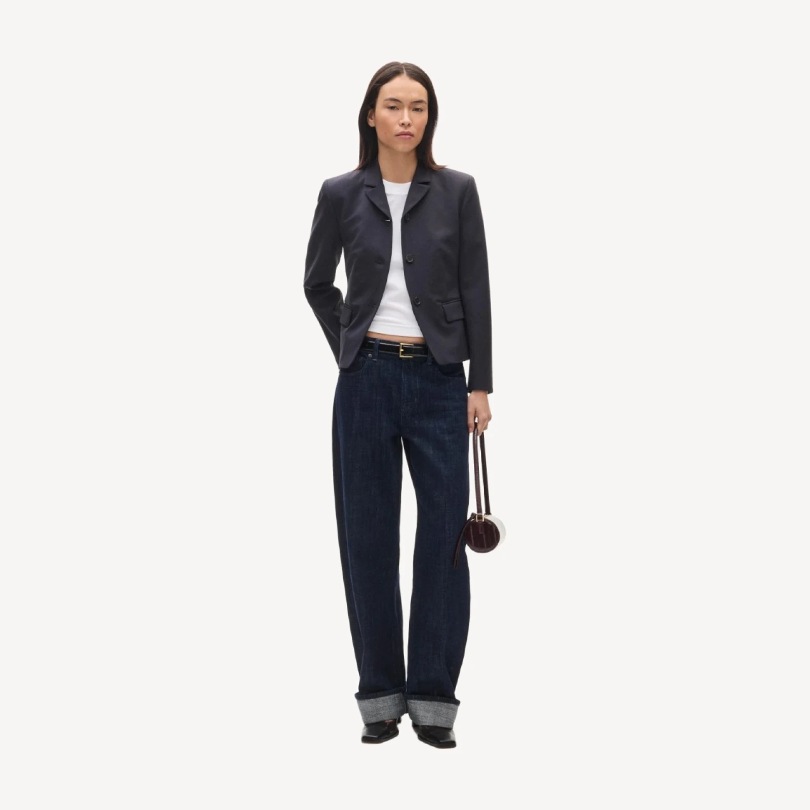 High-button blazer in lightspun wool blend