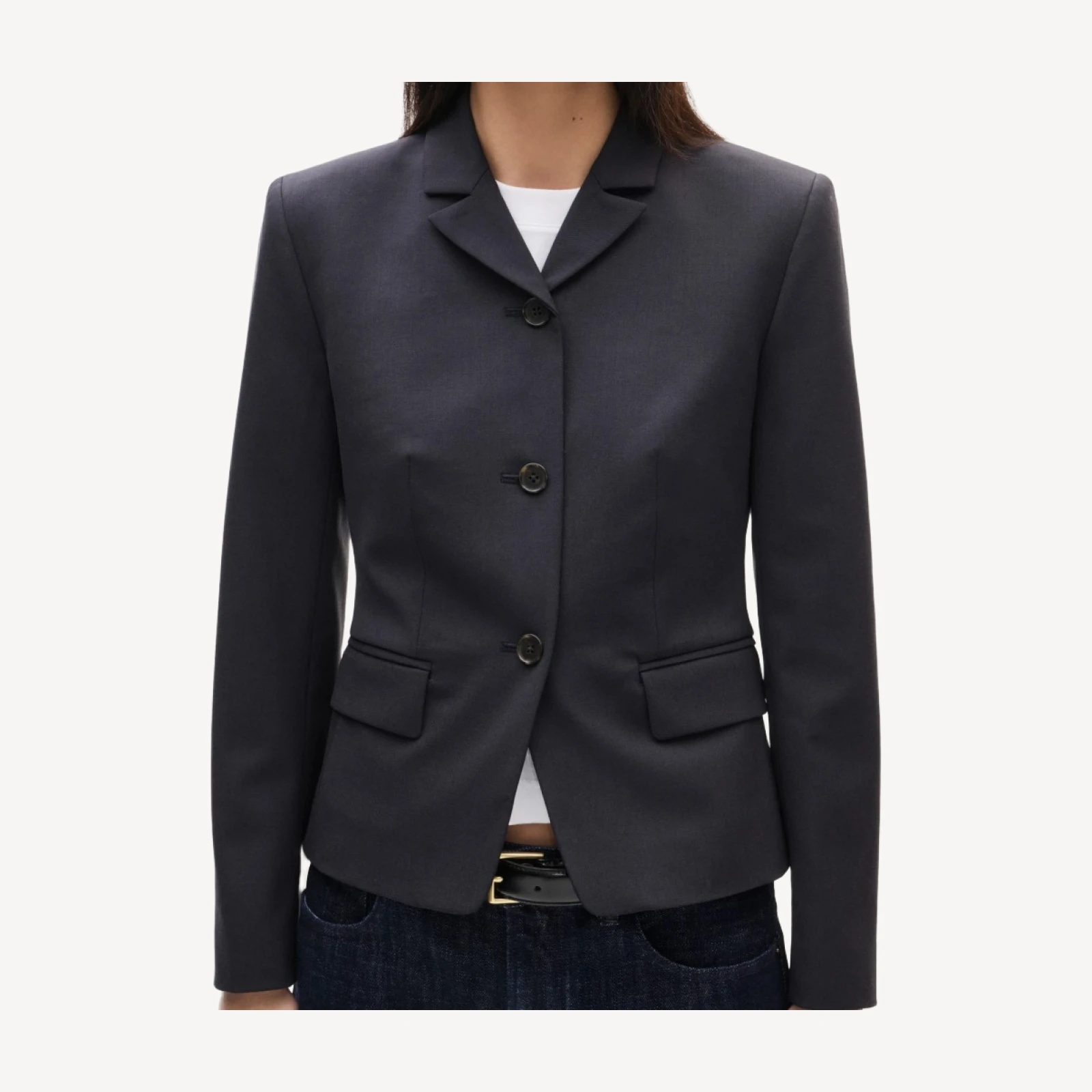 High-button blazer in lightspun wool blend