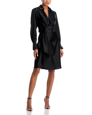 Aqua Short Satin Long Sleeve Dress - Exclusive
