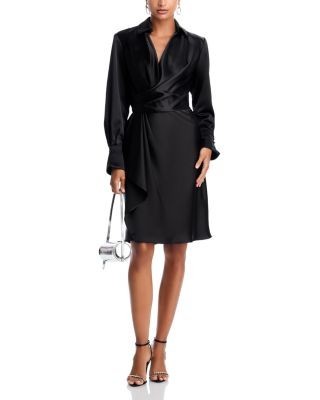 Aqua Short Satin Long Sleeve Dress - Exclusive