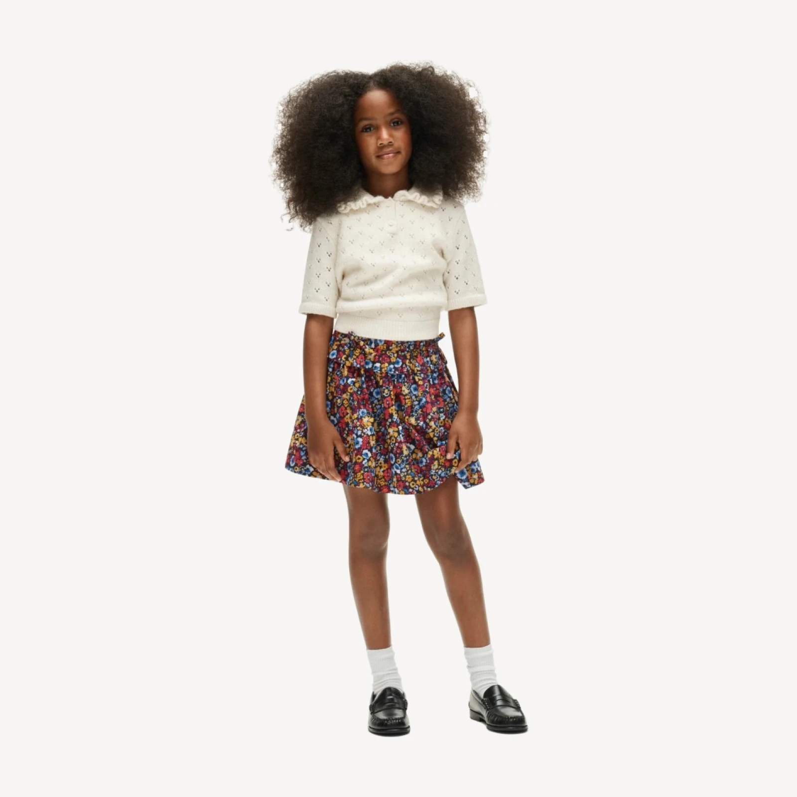 Girls' ruffle pull-on skirt in autumn floral