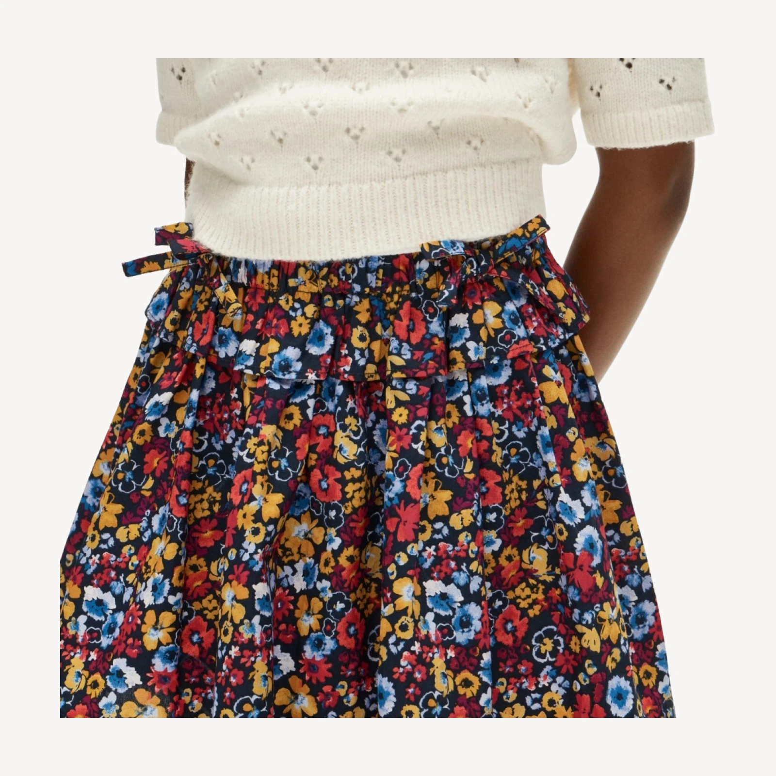 Girls' ruffle pull-on skirt in autumn floral