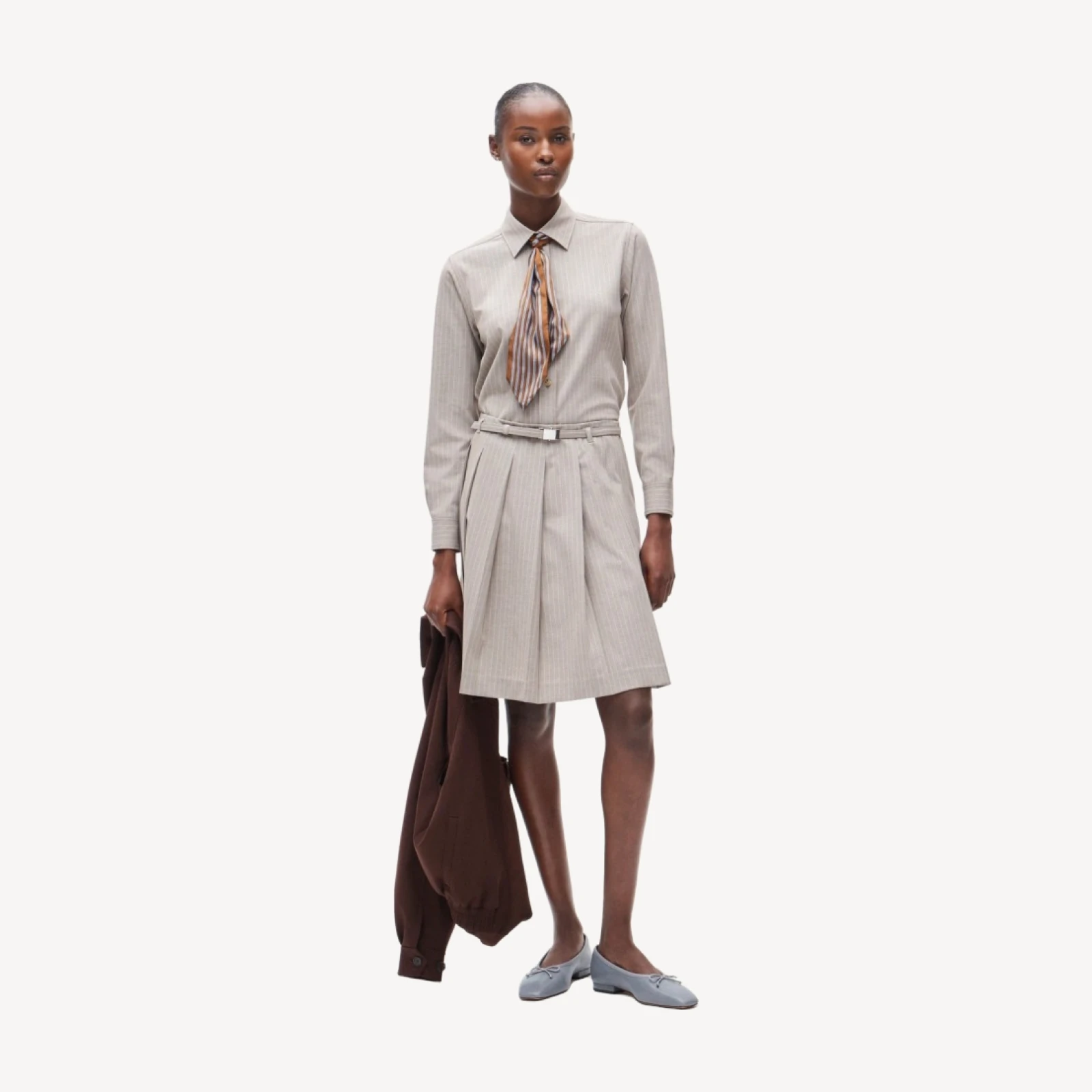 Pleated prep skirt in striped Gramercy suiting