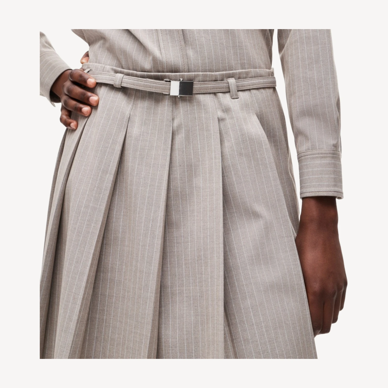 Pleated prep skirt in striped Gramercy suiting