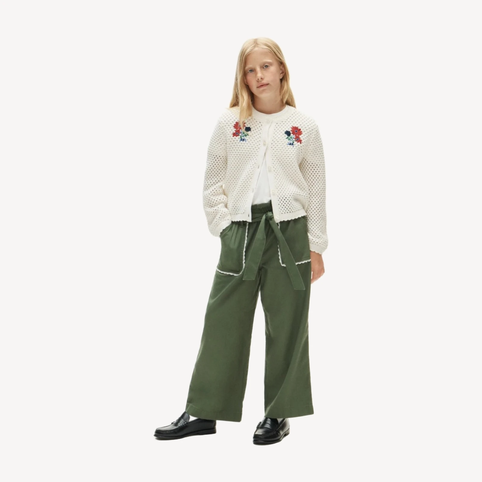 Girls' tie-waist pant in twill