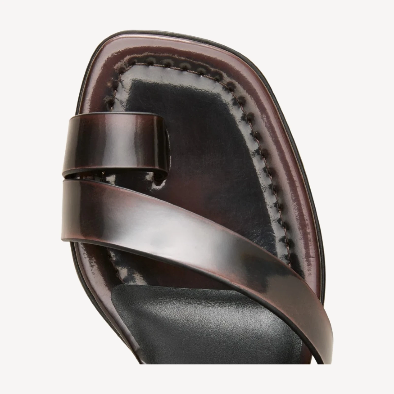Toe-ring kitten-heel sandals in burnished leather