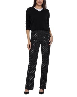 Nydj Marilyn High Rise Studded Straight Jeans in Black Rinse