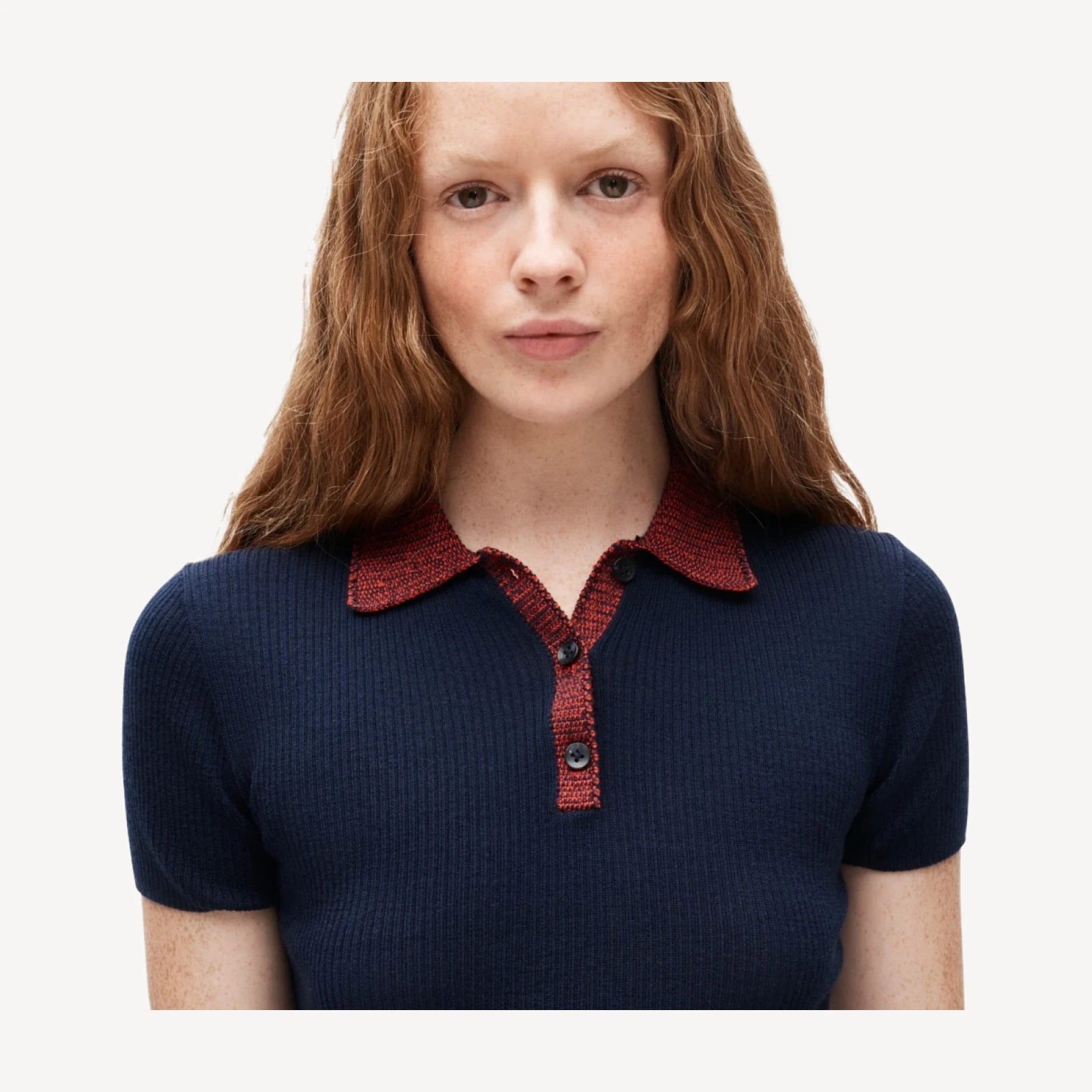 Crochet-trim sweater-polo in merino wool blend