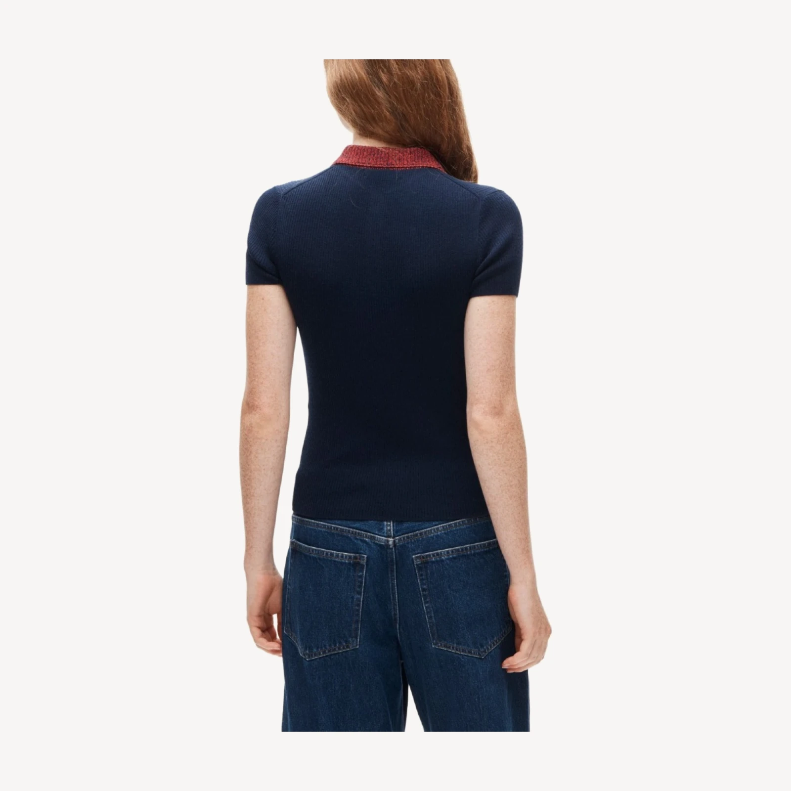 Crochet-trim sweater-polo in merino wool blend