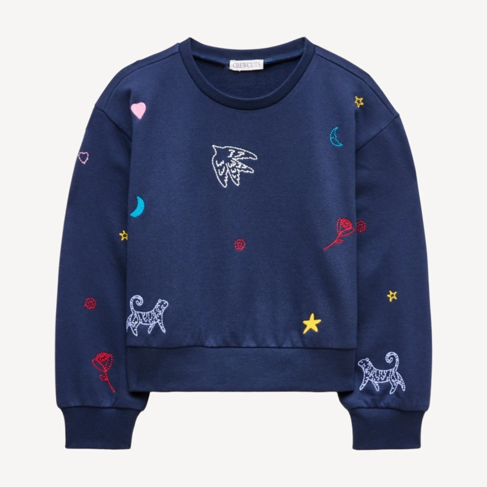 Girls' everyday crewneck sweatshirt in embellished cozy rib