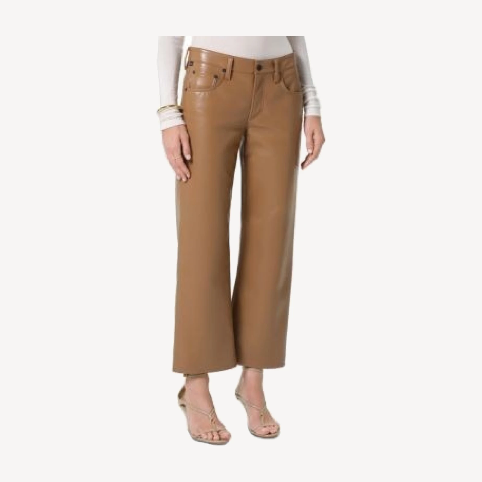 Citizens of Humanity Faye Leather Vintage Straight Jeans in Pale Toffee