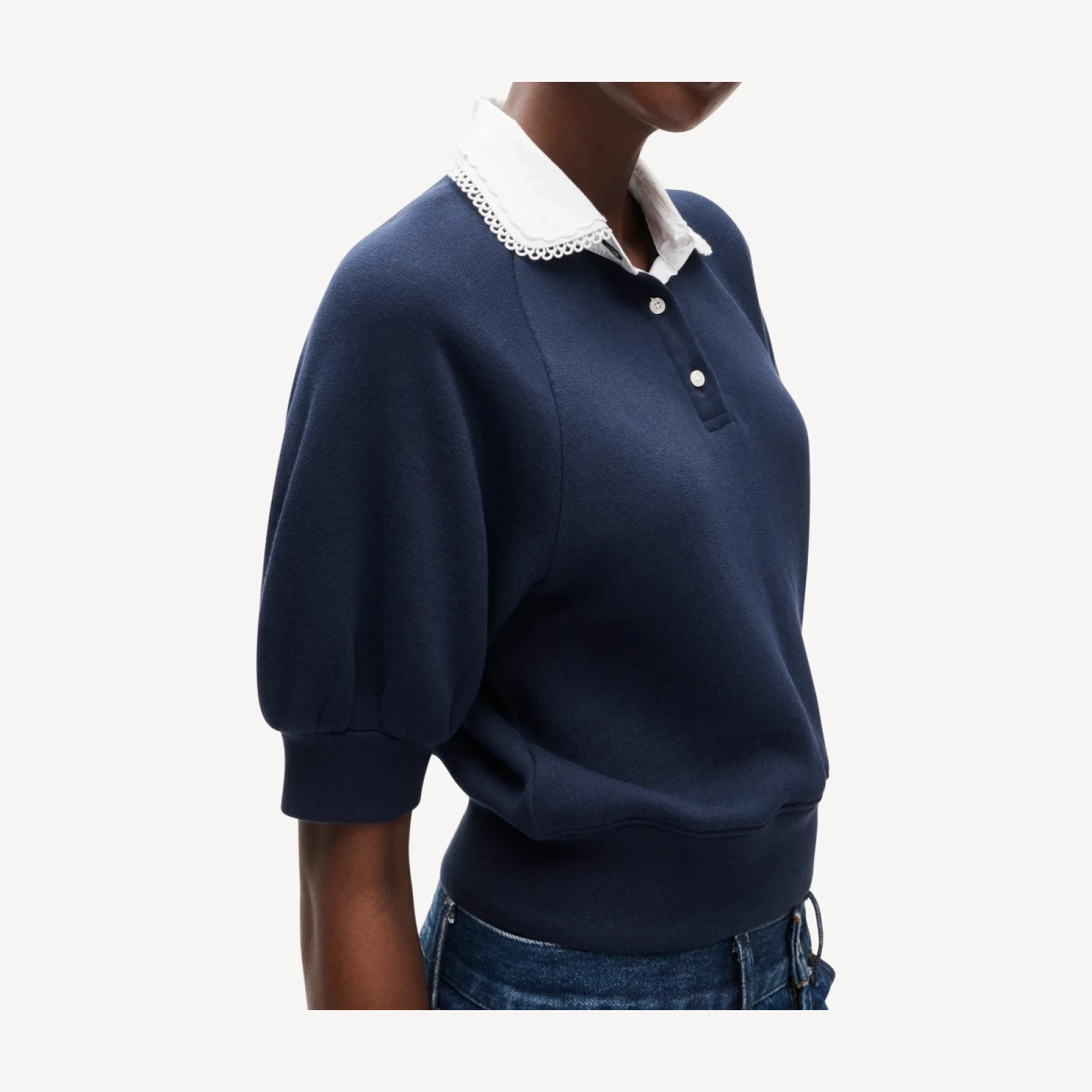 Heritage Terry sweatshirt polo with eyelet collar