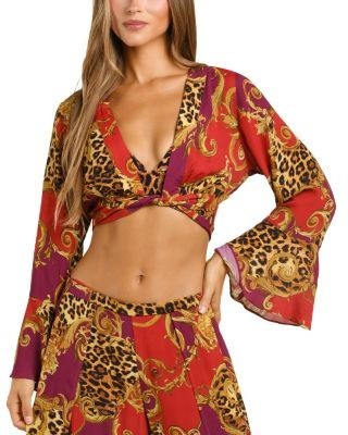 L'Agence Baroque Leopard Scroll Ambala Crop Top Swim Cover-Up