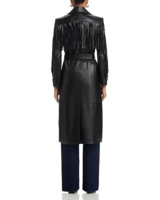 L'Agence Celina Fringe Trim Faux Leather Trench Coat