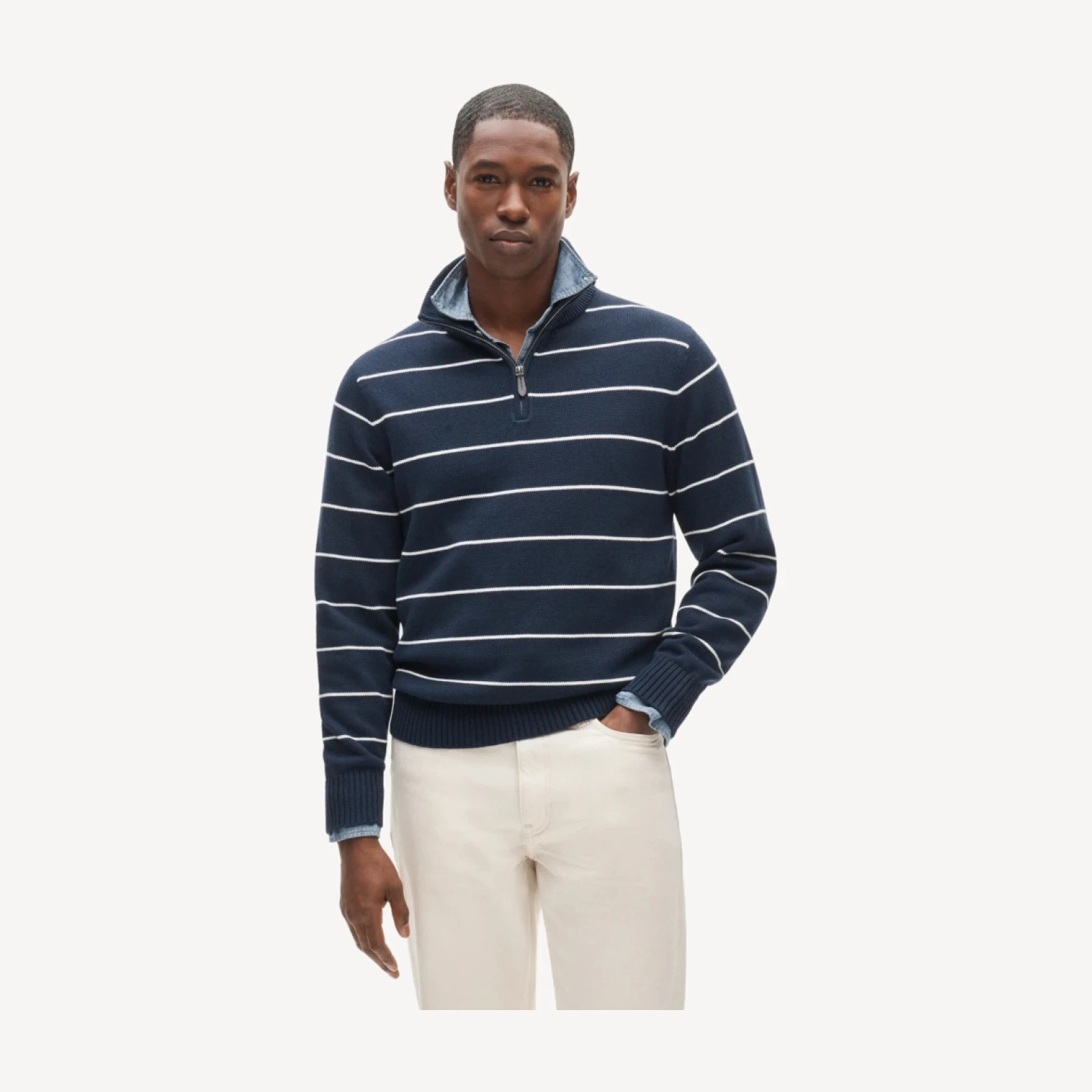 Heritage cotton quarter-zip sweater in stripe