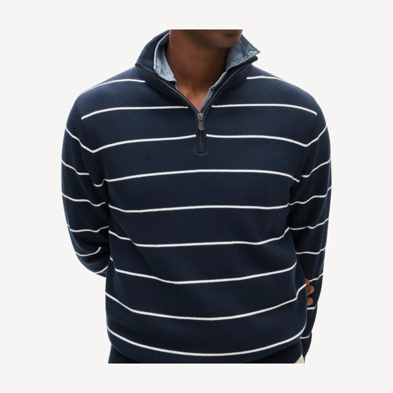 Heritage cotton quarter-zip sweater in stripe