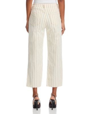 L'Agence Wanda High Rise Crop Wide Leg Jeans in Ecru/Navy Stripe