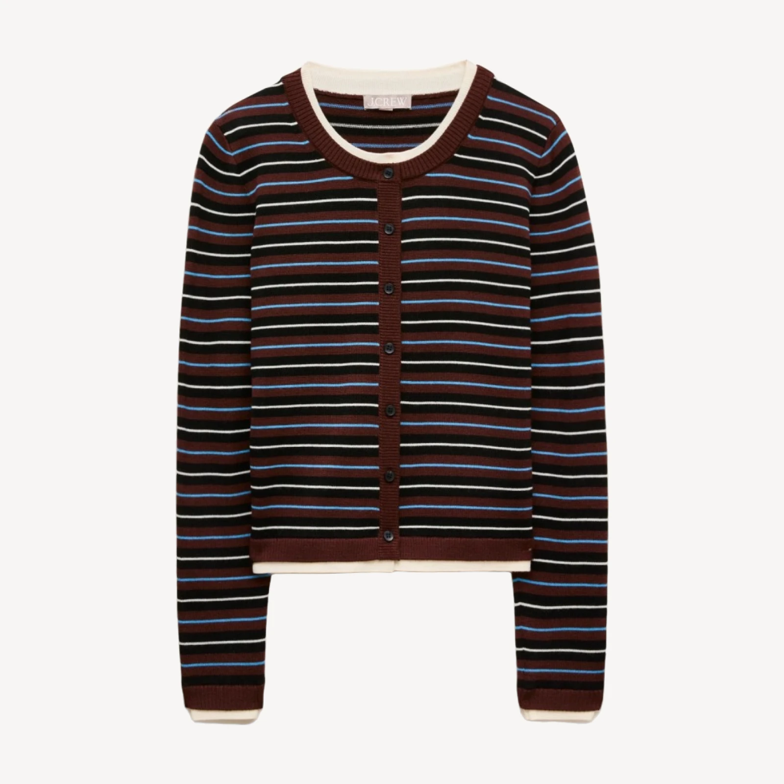 Double-layer cardigan in striped merino wool blend