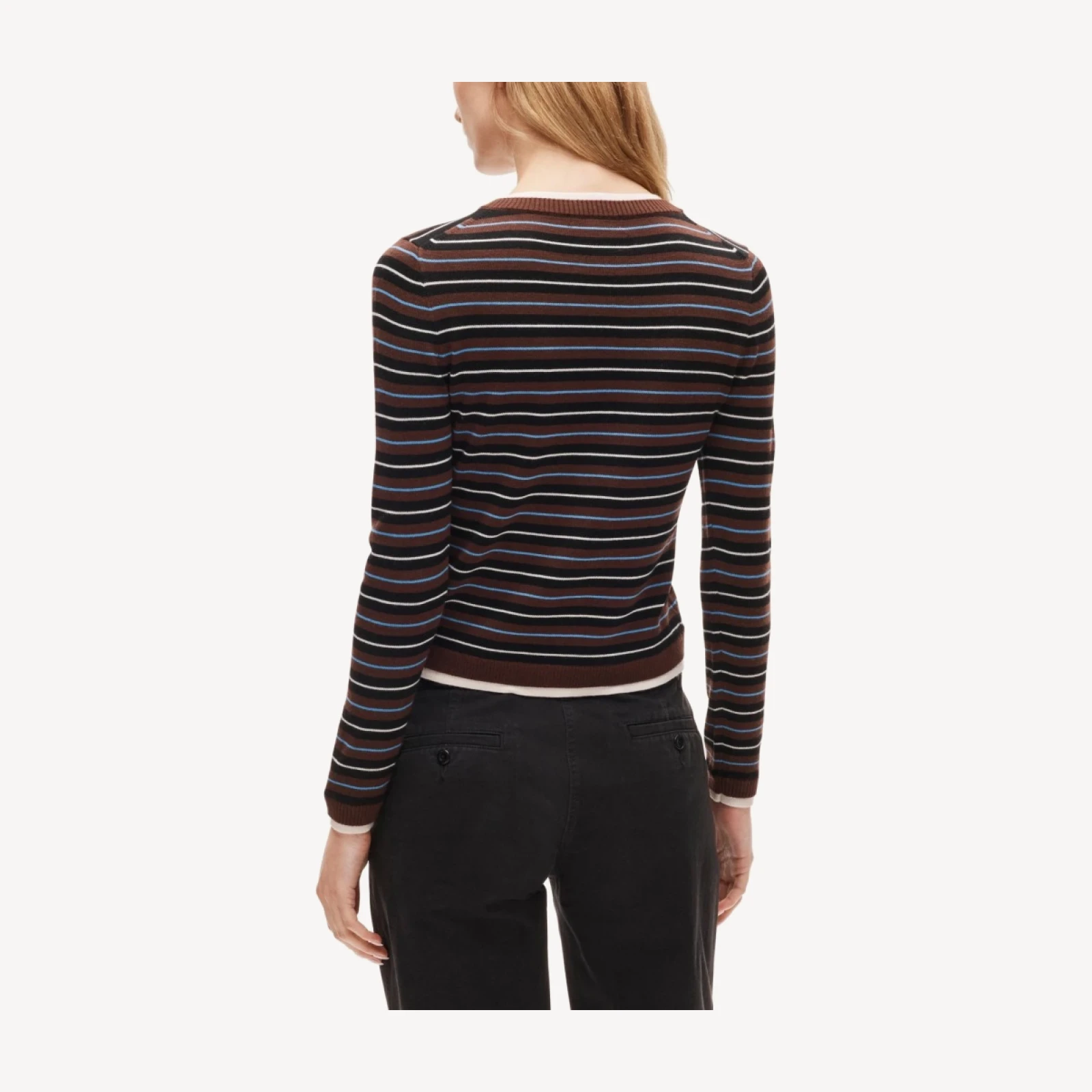 Double-layer cardigan in striped merino wool blend
