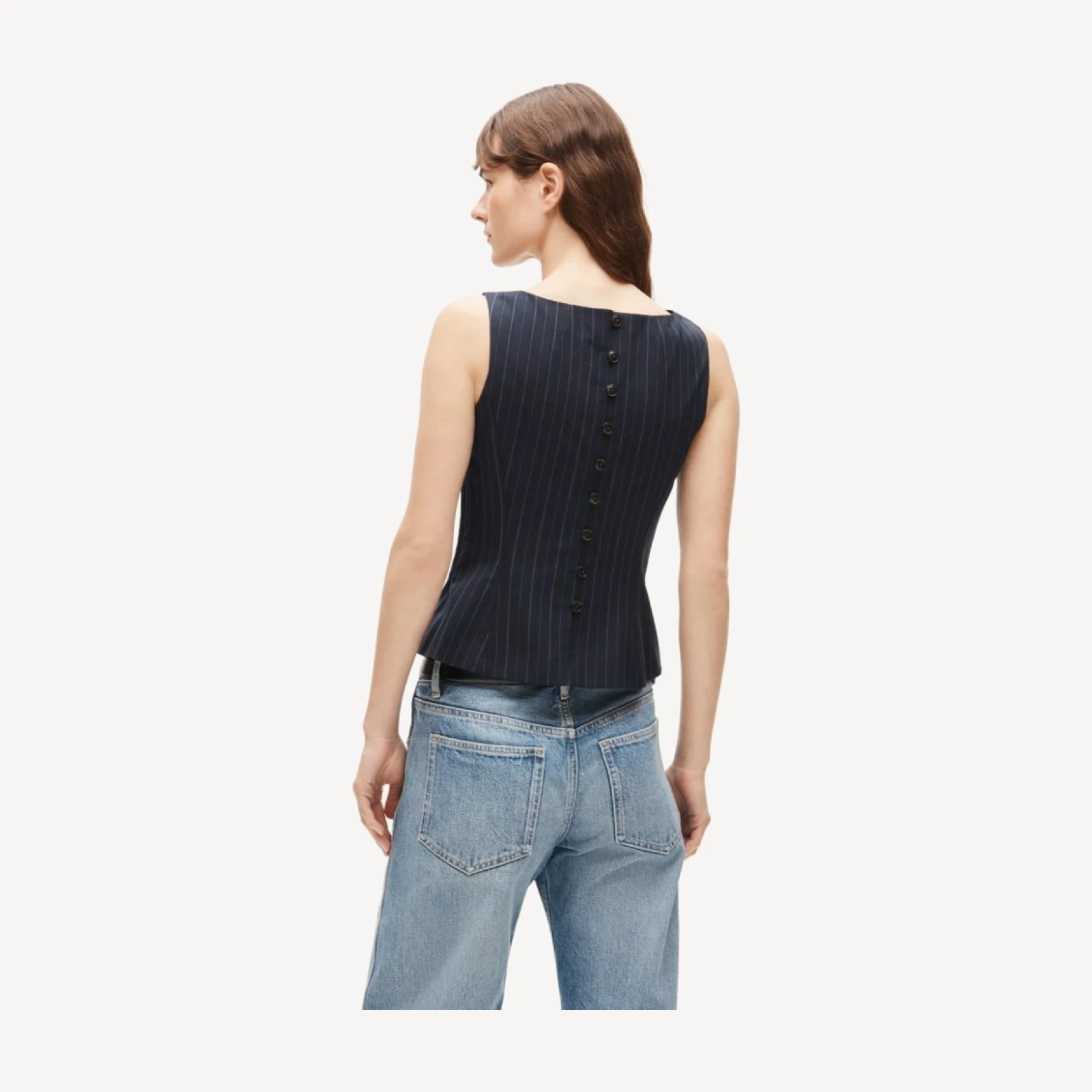 Shell top in striped lightspun wool blend