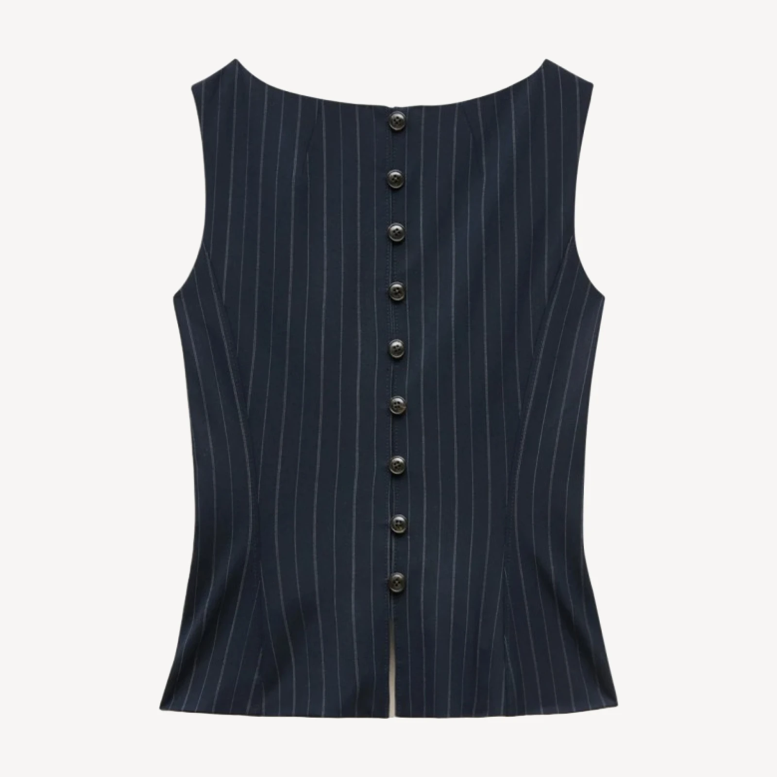 Shell top in striped lightspun wool blend