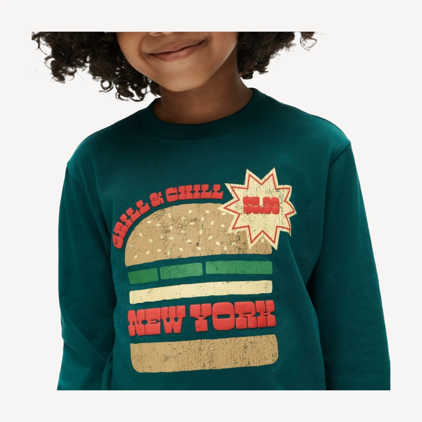 Kids' long-sleeve "grill & chill" graphic T-shirt