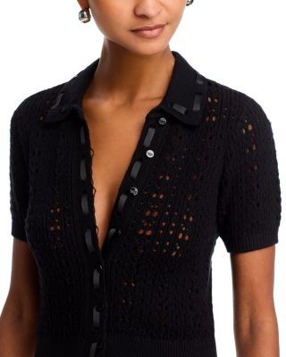 L'Agence Ninette Pointelle Grosgrain Short Sleeve Cardigan