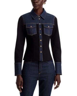Cinq a Sept Lyric Denim Patchwork Button Up Shirt