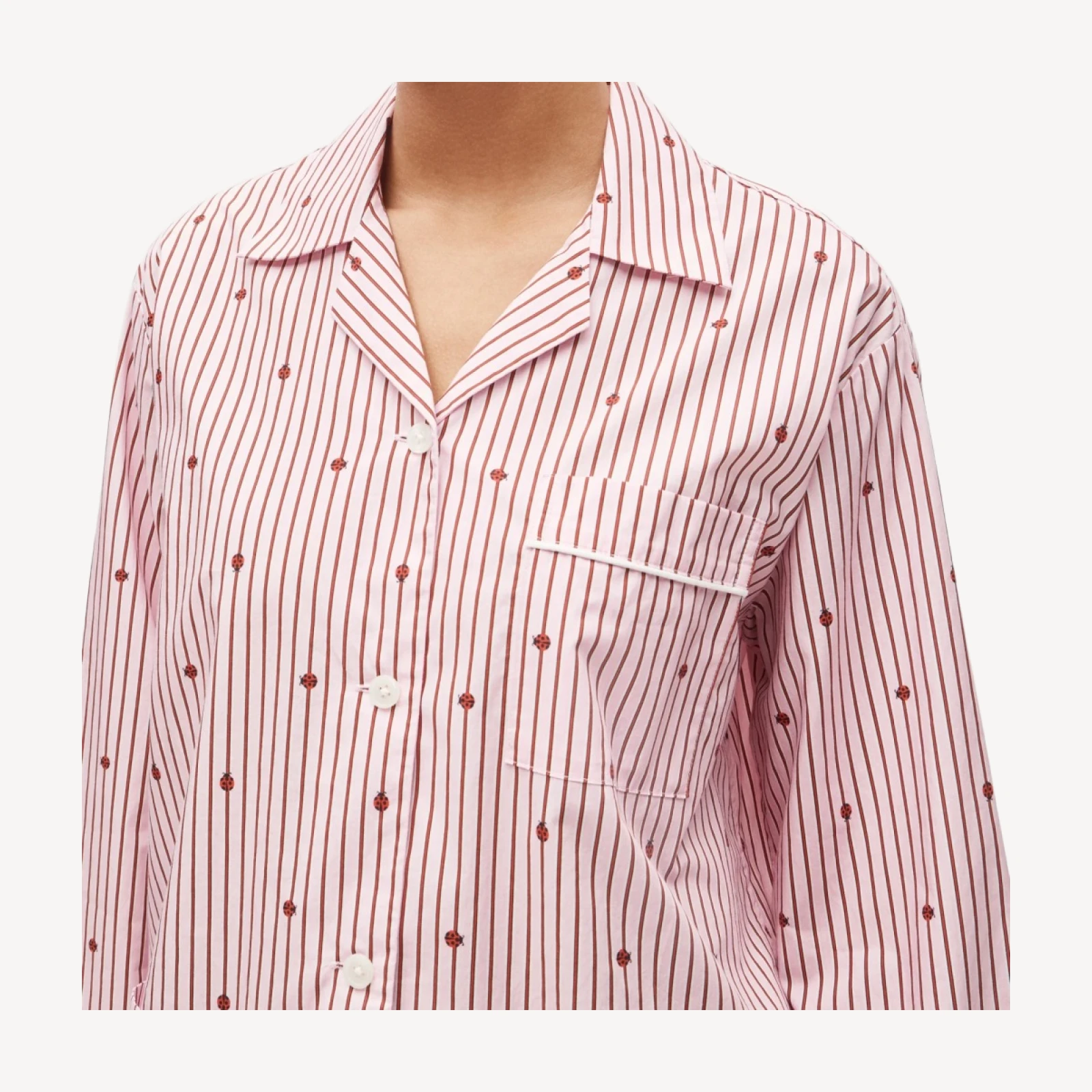 Ladybug embroidered pajama short set in cotton poplin