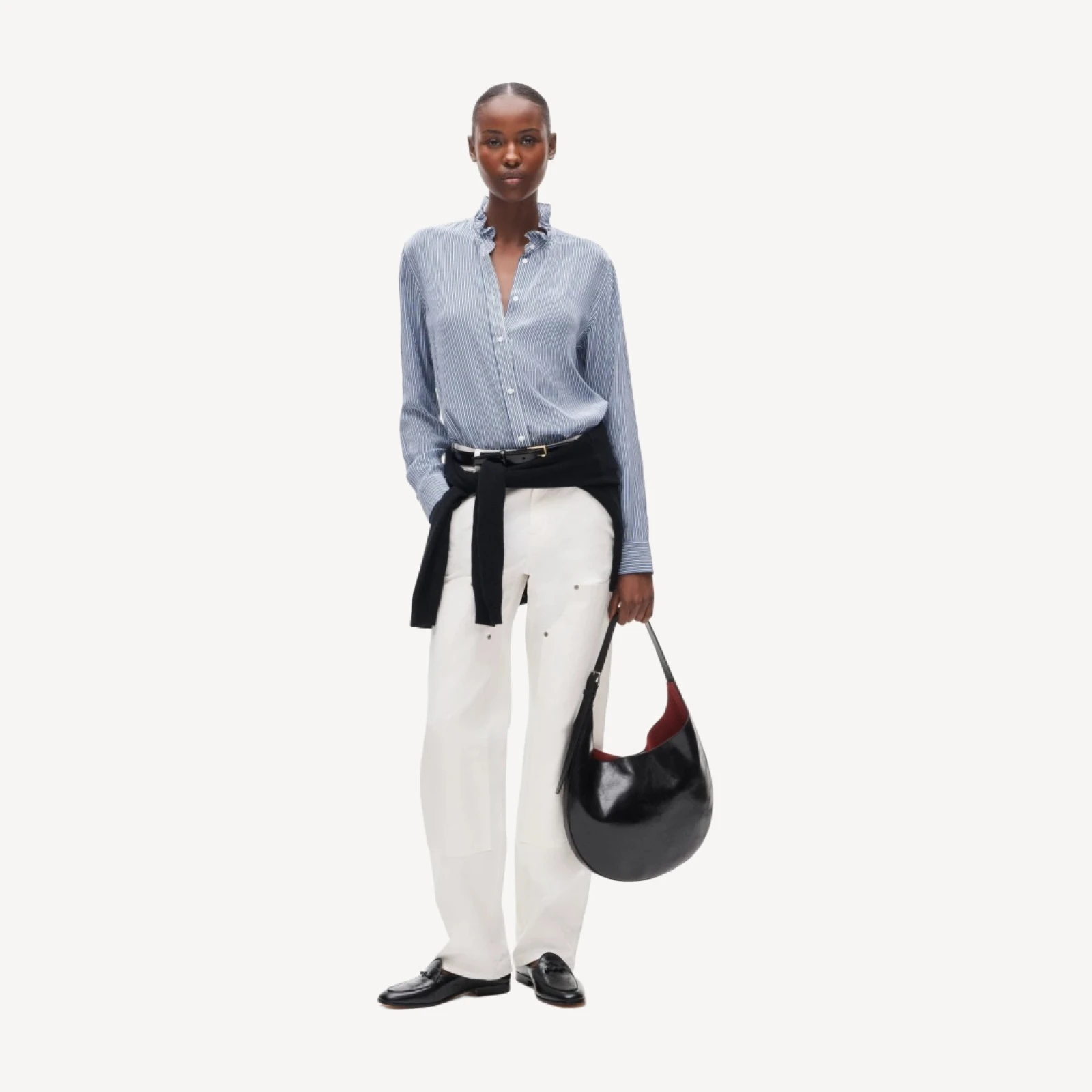 Jules ruffle-collar button-up shirt in striped crepe de chine