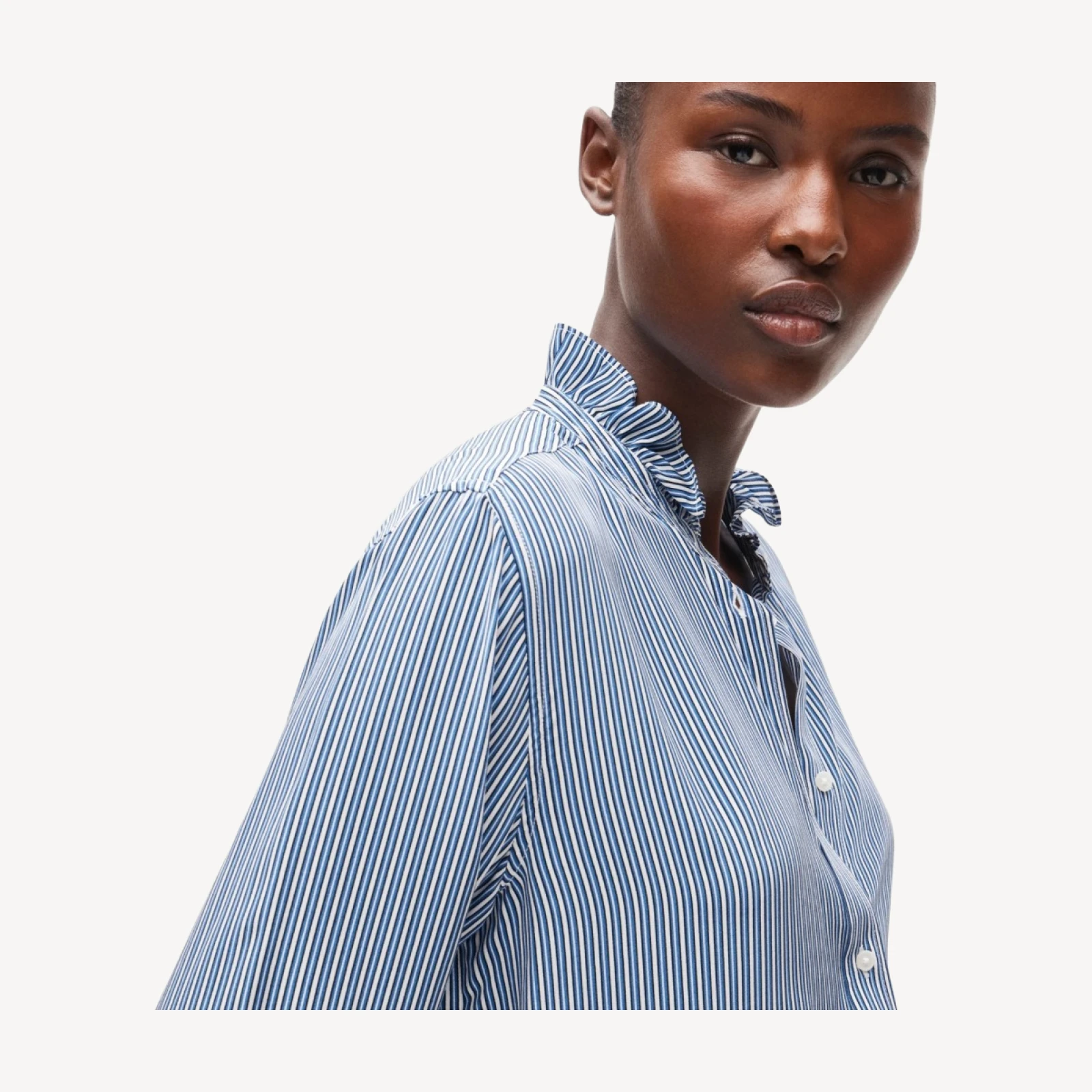 Jules ruffle-collar button-up shirt in striped crepe de chine