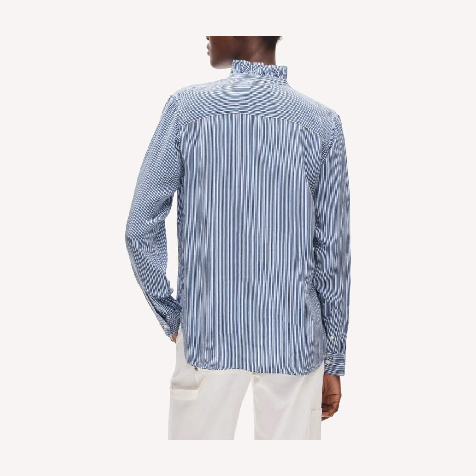 Jules ruffle-collar button-up shirt in striped crepe de chine